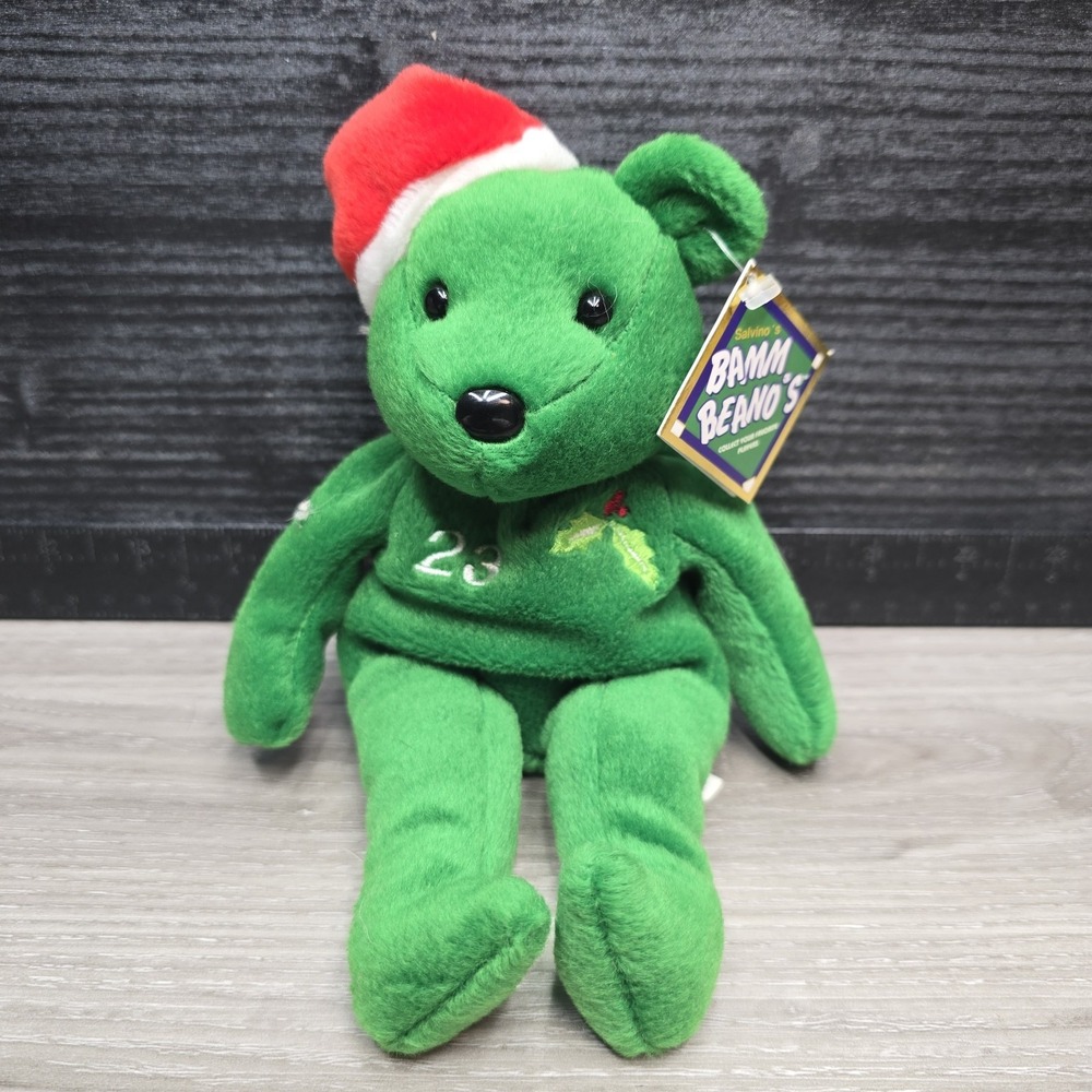 Salvino's Bamm Beano's David Justice #23 Green Christmas Beanie Plush Bear
